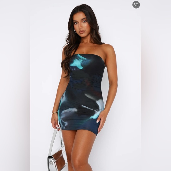 NWT White Fox Blue/Green Mind Games Strapless Mini Dress - Picture 3 of 11